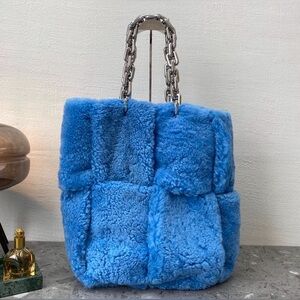 Luxury Faux Shearling Tote Bag with Gold Chain Straps NWOT